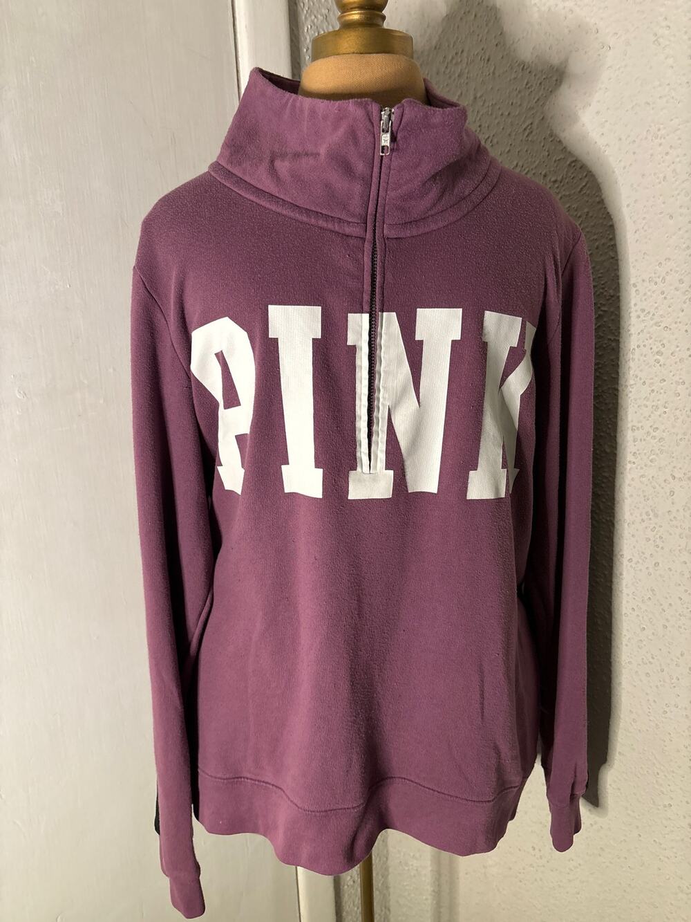 PINK Victoria Secret Funnel Purple Logo Racer Stripe Zip Jacket. L Casual Preppy